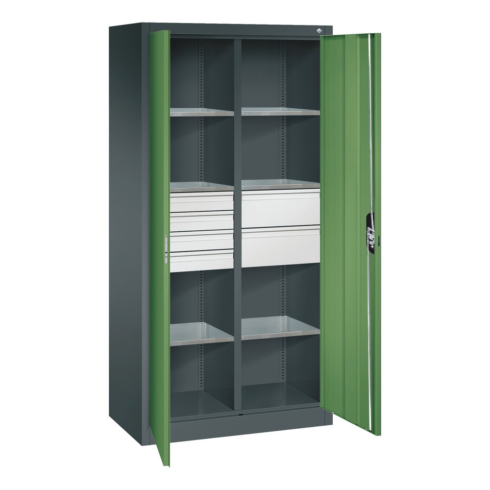 N° de l'image du produit 7 : Armoire à outils C+P, 4 x 86 + 4 x 174 mm, 6 tablettes, largeur 930 mm, gris anthracite, bleu gentiane
