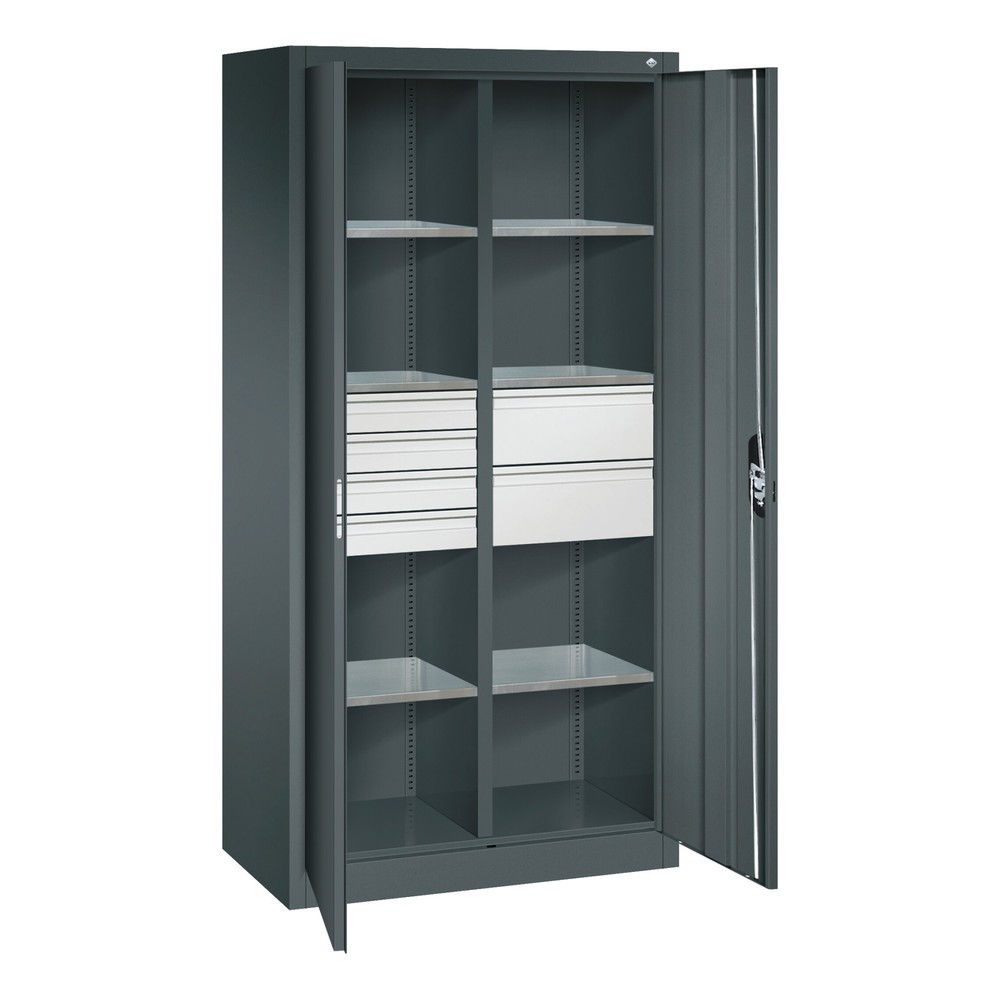 N° de l'image du produit 7 : Armoire à outils C+P, 4 x 86 + 4 x 174 mm, 6 tablettes, largeur 930 mm, gris anthracite, bleu clair