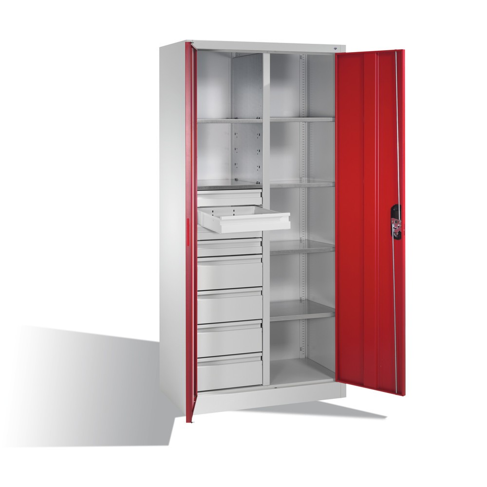 N° de l'image du produit 7 : Armoire à outils C+P, 4 x 86 + 4 x 174 mm, 6 tablettes, largeur 930 mm, gris anthracite, gris anthracite