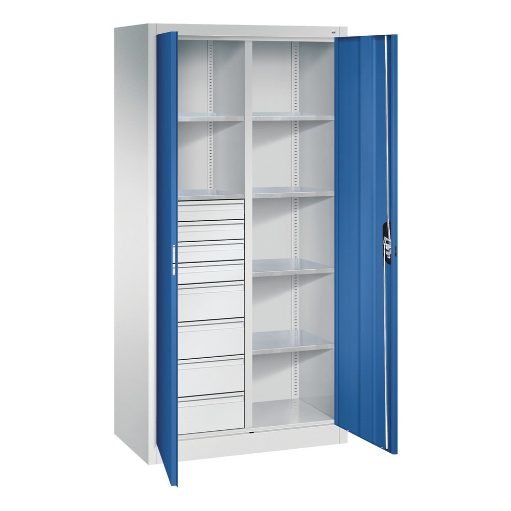 N° de l'image du produit 7 : Armoire à outils C+P, 4 x 86 + 4 x 174 mm, 6 tablettes, largeur 930 mm, gris anthracite, gris noir