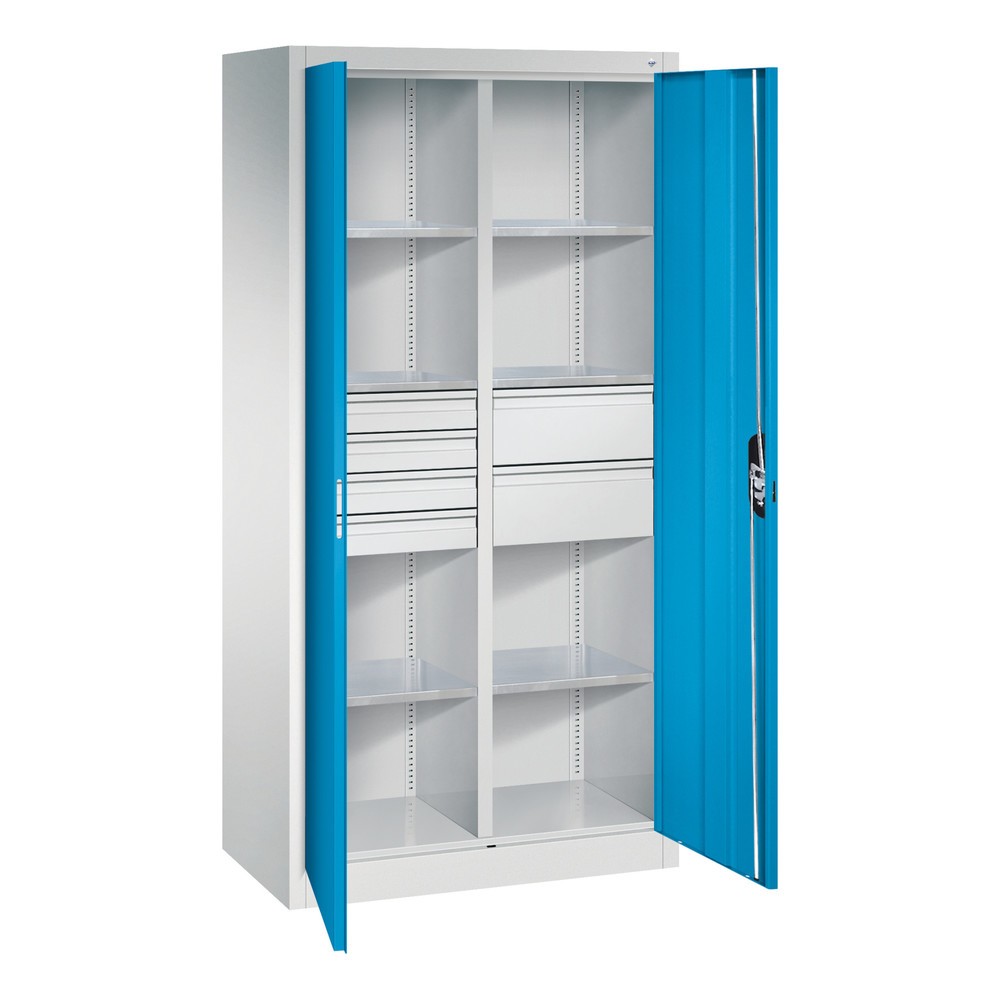 N° de l'image du produit 9 : Armoire à outils C+P, tiroirs 4 x 86 + 2 x 174 mm, 6 tablettes, largeur 930 mm, gris clair, bleu clair