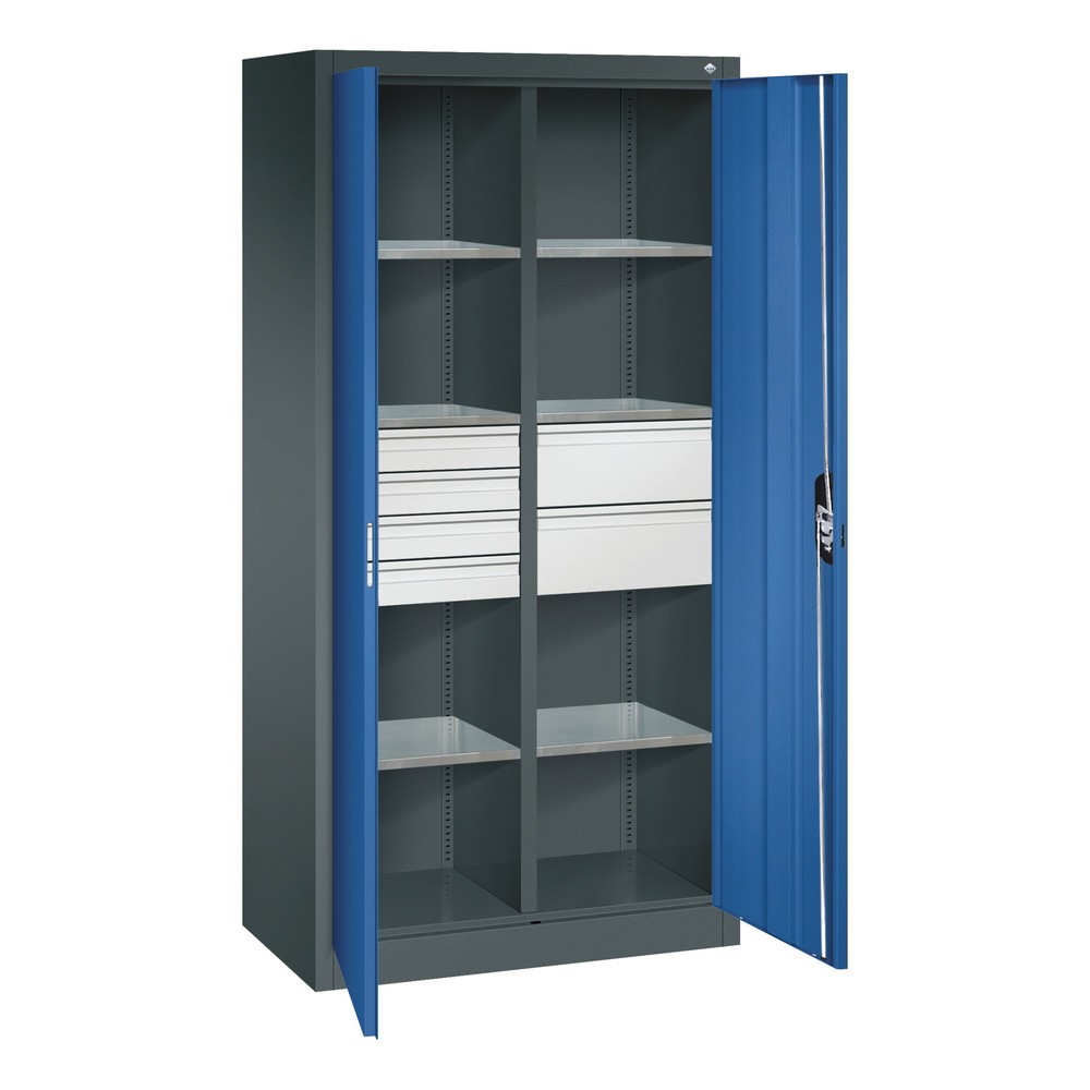 N° de l'image du produit 8 : Armoire à outils C+P, tiroirs 4 x 86 + 2 x 174 mm, 6 tablettes, largeur 930 mm, gris anthracite, bleu gentiane