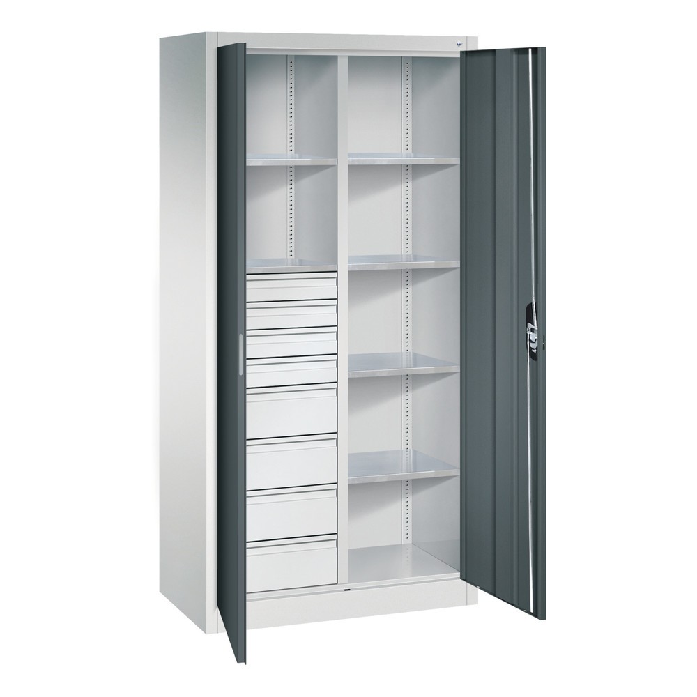N° de l'image du produit 9 : Armoire à outils C+P, 4 x 86 + 4 x 174 mm, 6 tablettes, largeur 930 mm, gris clair, gris anthracite