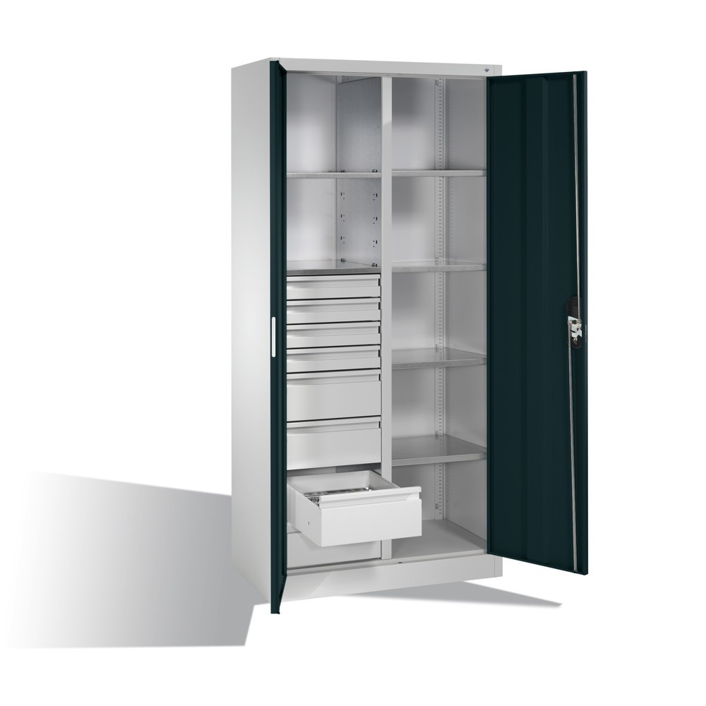 N° de l'image du produit 10 : Armoire à outils C+P, 4 x 86 + 4 x 174 mm, 6 tablettes, largeur 930 mm, gris clair, gris anthracite
