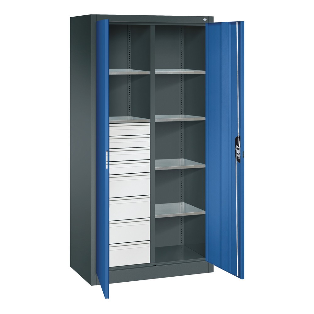 N° de l'image du produit 9 : Armoire à outils C+P, 4 x 86 + 4 x 174 mm, 6 tablettes, largeur 930 mm, gris anthracite, bleu gentiane
