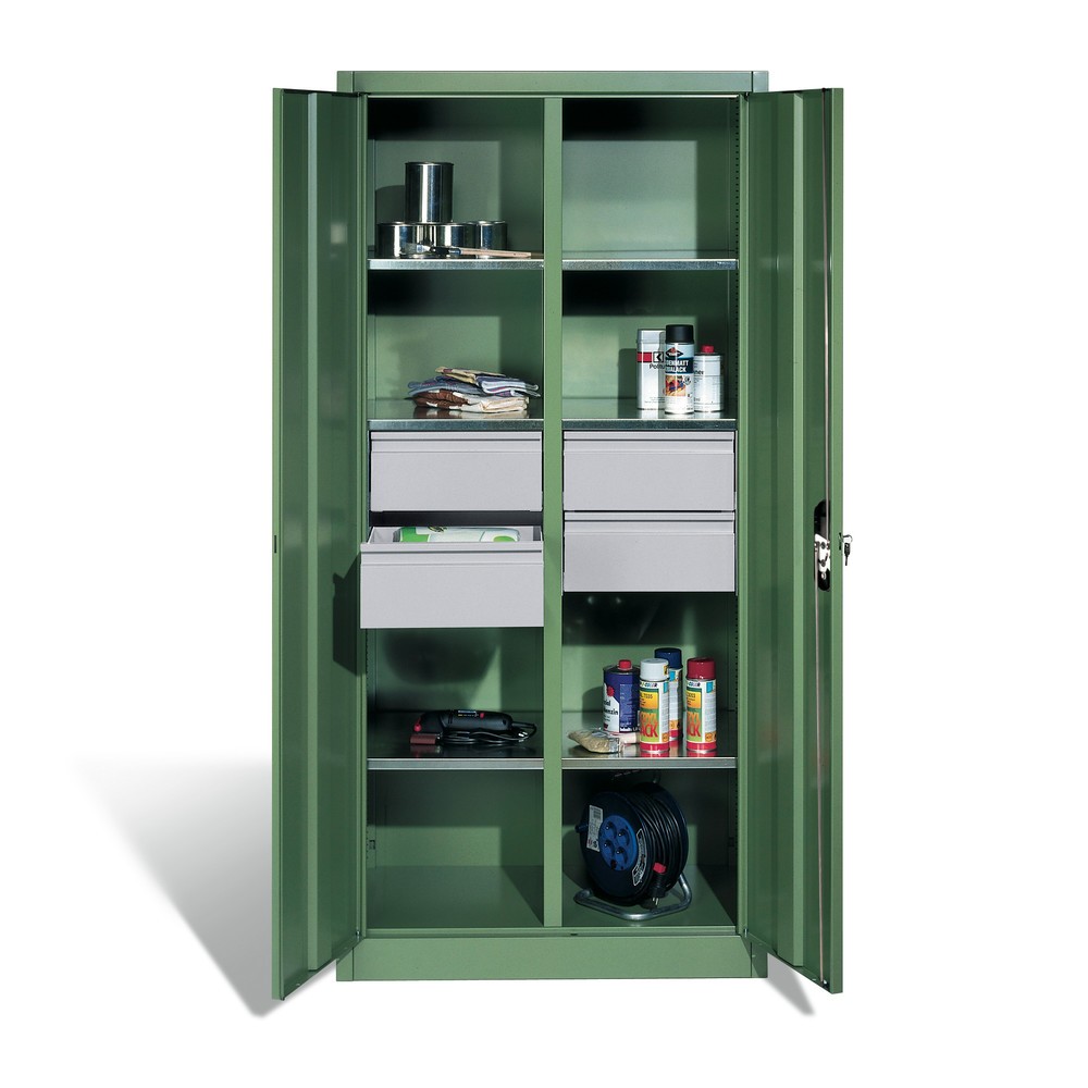 N° de l'image du produit 4 : Armoire à outils C+P, tiroirs 4 x 174 mm, 6 tablettes, largeur 930 mm, gris clair, bleu gentiane