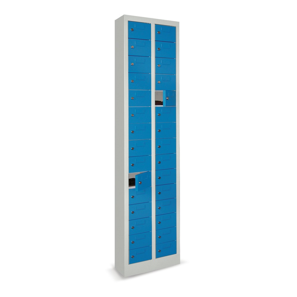 N° de l'image du produit 2 : Armoire à petits compartiments PAVOY, 30 compartiments, H x l x P 1 950 x 460 x 200 mm, avec porte-étiquettes, rouge feu, gris clair