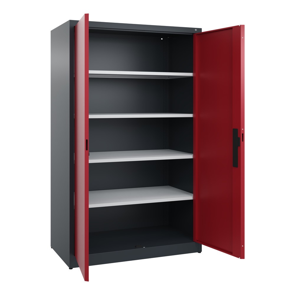 N° de l'image du produit 4 : Armoire à portes battantes C+P, 5 niveaux, H x l x P 1950 x 1 200 x 600 mm, gris anthracite, rouge rubis