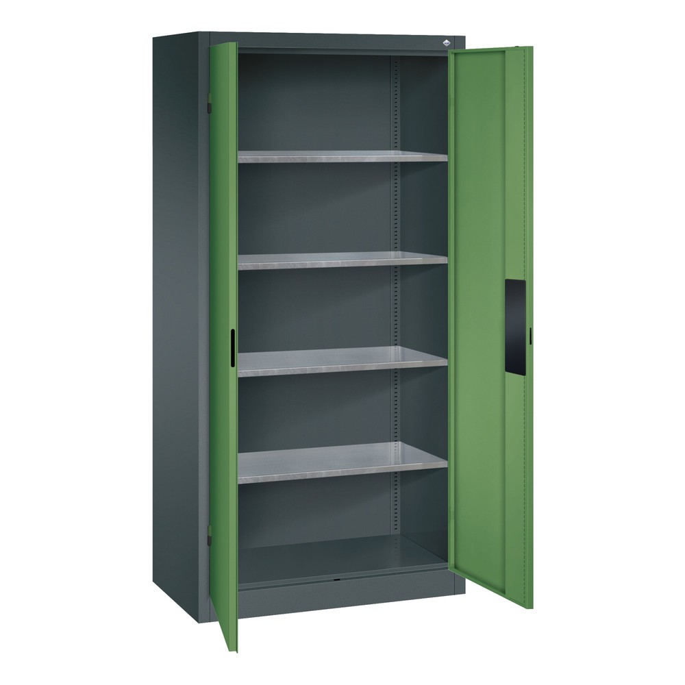 N° de l'image du produit 4 : Armoire à portes battantes d’atelier C+P avec 4 tablettes, H x l x P 1 950 x 930 x 500 mm, gris clair, bleu gentiane