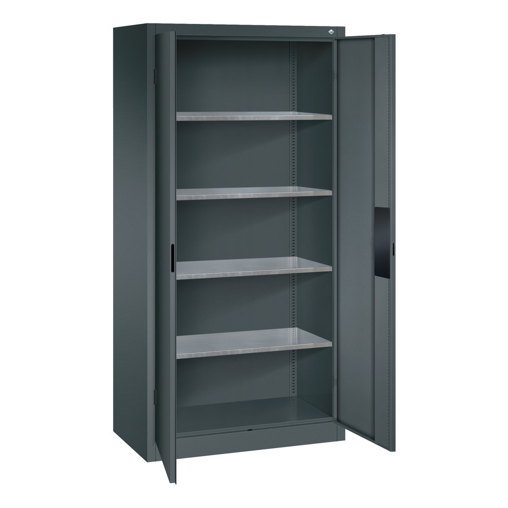 N° de l'image du produit 4 : Armoire à portes battantes d’atelier C+P avec 4 tablettes, H x l x P 1 950 x 930 x 500 mm, gris clair, bleu clair
