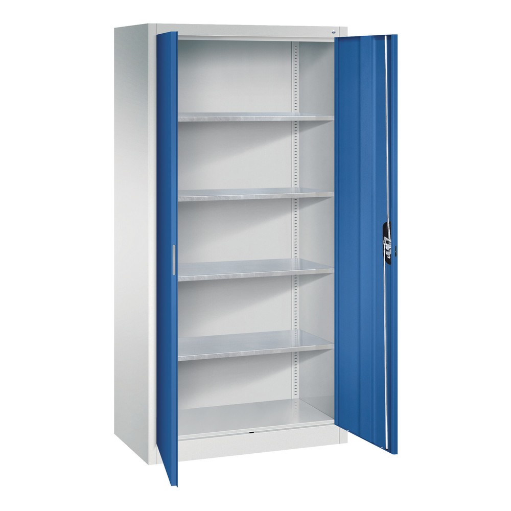 N° de l'image du produit 6 : Armoire à portes battantes d’atelier C+P avec 4 tablettes, H x l x P 1 950 x 930 x 500 mm, gris clair, gris noir