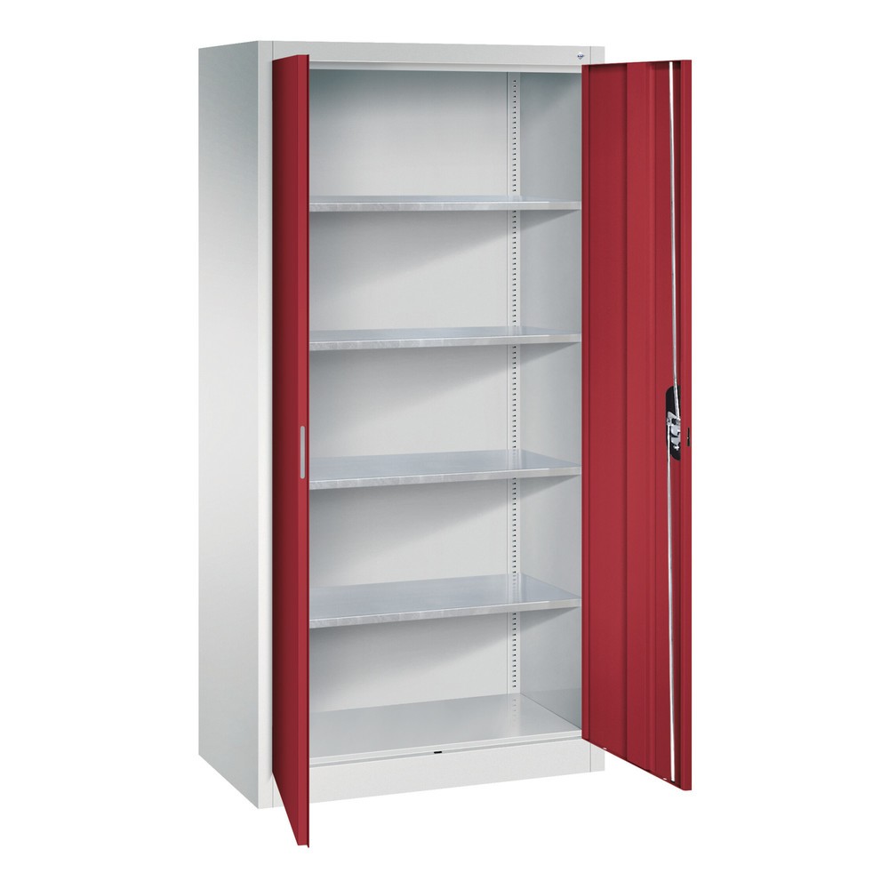N° de l'image du produit 4 : Armoire à portes battantes d’atelier C+P avec 4 tablettes, H x l x P 1 950 x 930 x 500 mm, gris clair, gris anthracite