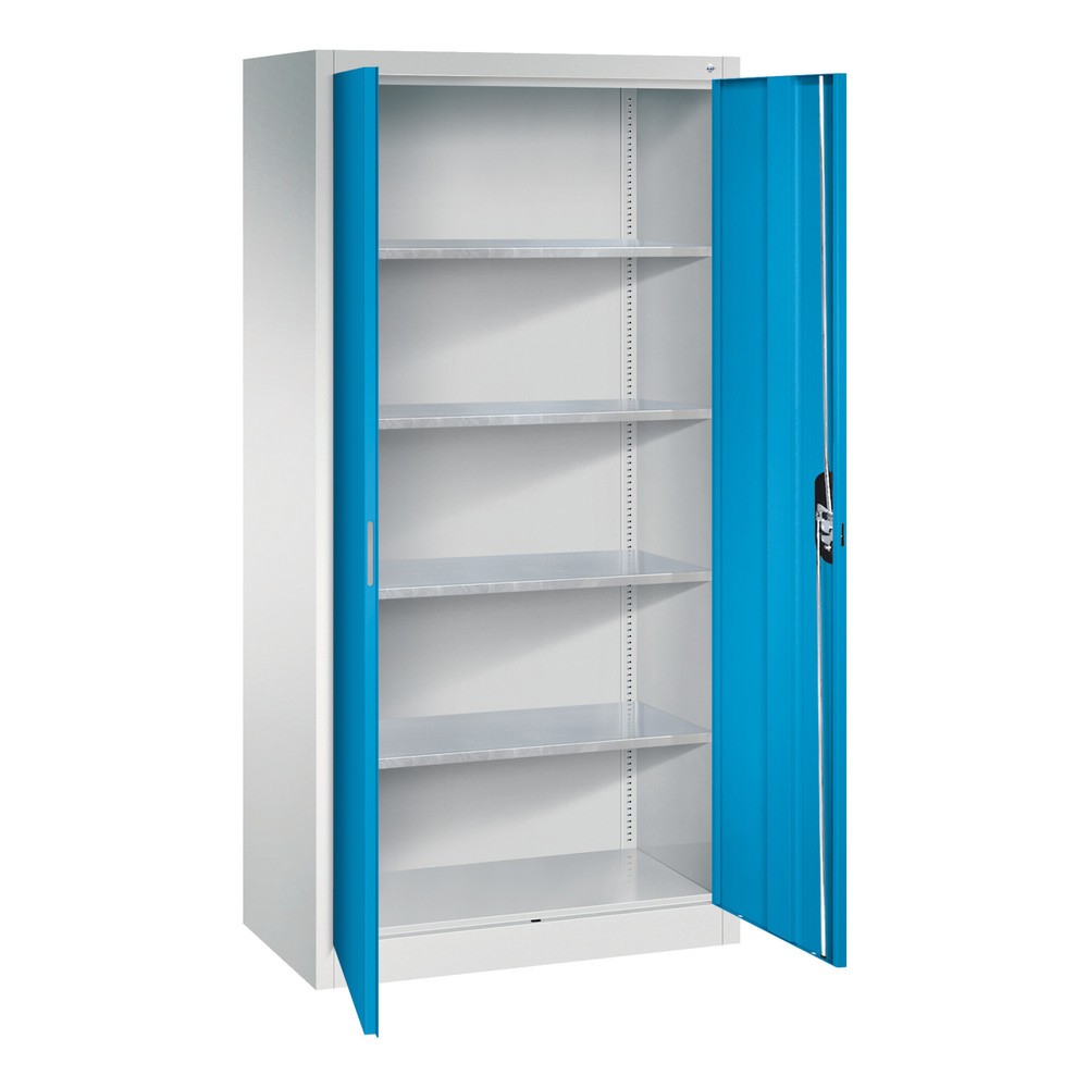 N° de l'image du produit 5 : Armoire à portes battantes d’atelier C+P avec 4 tablettes, H x l x P 1 950 x 930 x 500 mm, gris anthracite, bleu gentiane