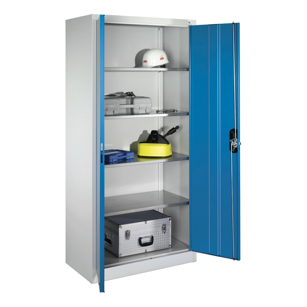 N° de l'image du produit 4 : Armoire à portes battantes d’atelier C+P avec 4 tablettes, H x l x P 1 950 x 930 x 500 mm, gris anthracite, bleu gentiane