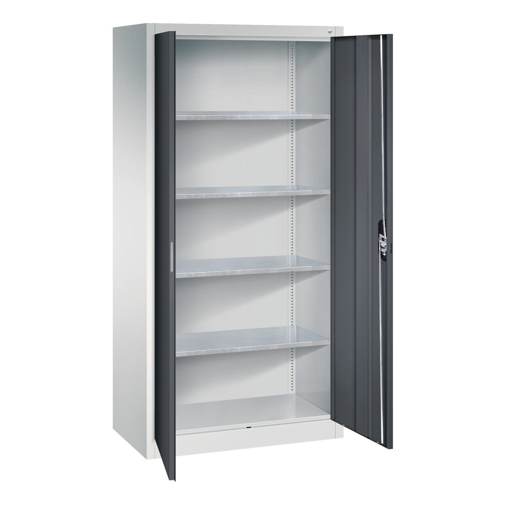 N° de l'image du produit 3 : Armoire à portes battantes d’atelier C+P avec 4 tablettes, H x l x P 1 950 x 930 x 500 mm, gris anthracite, bleu clair