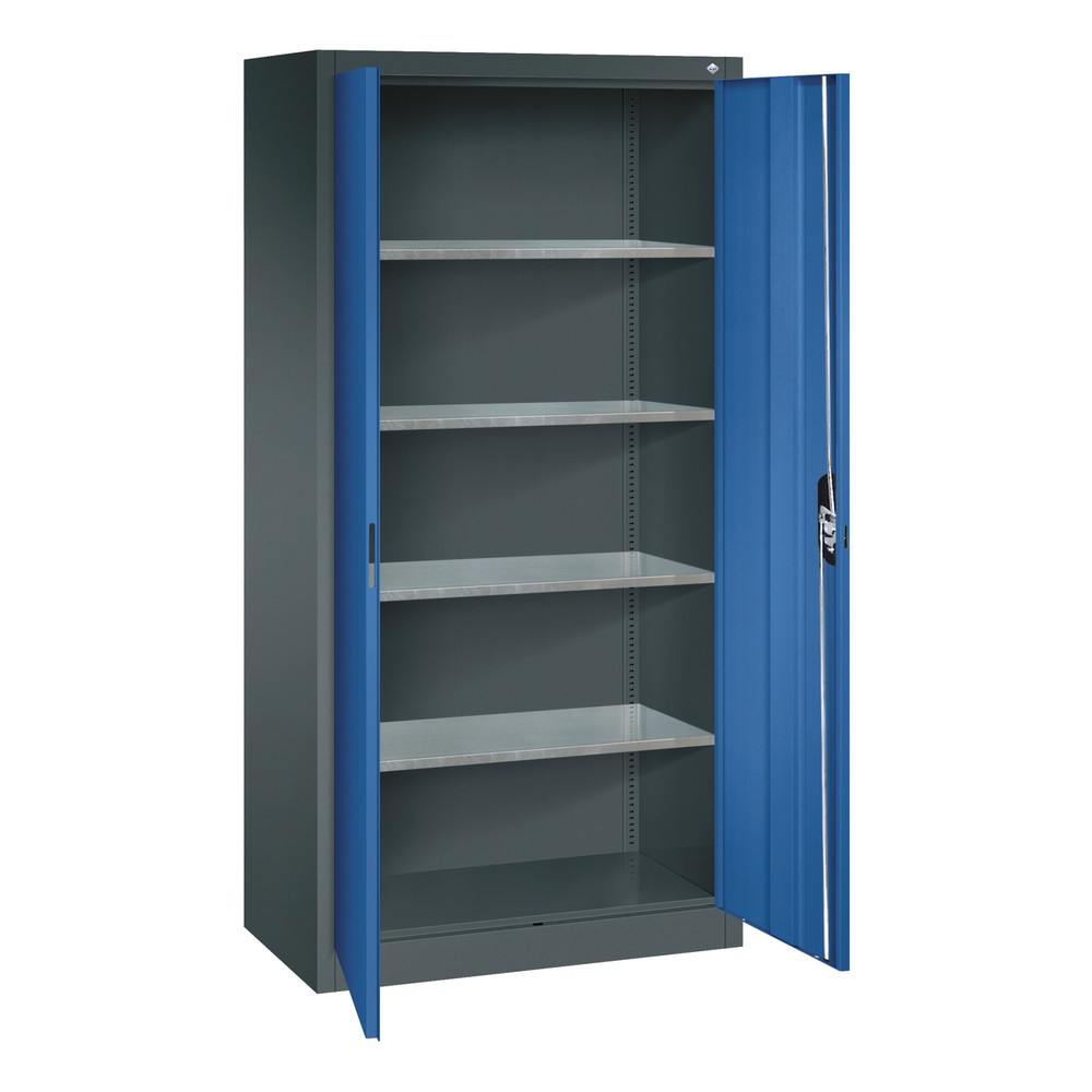 N° de l'image du produit 3 : Armoire à portes battantes d’atelier C+P avec 4 tablettes, H x l x P 1 950 x 930 x 500 mm, gris anthracite, gris noir
