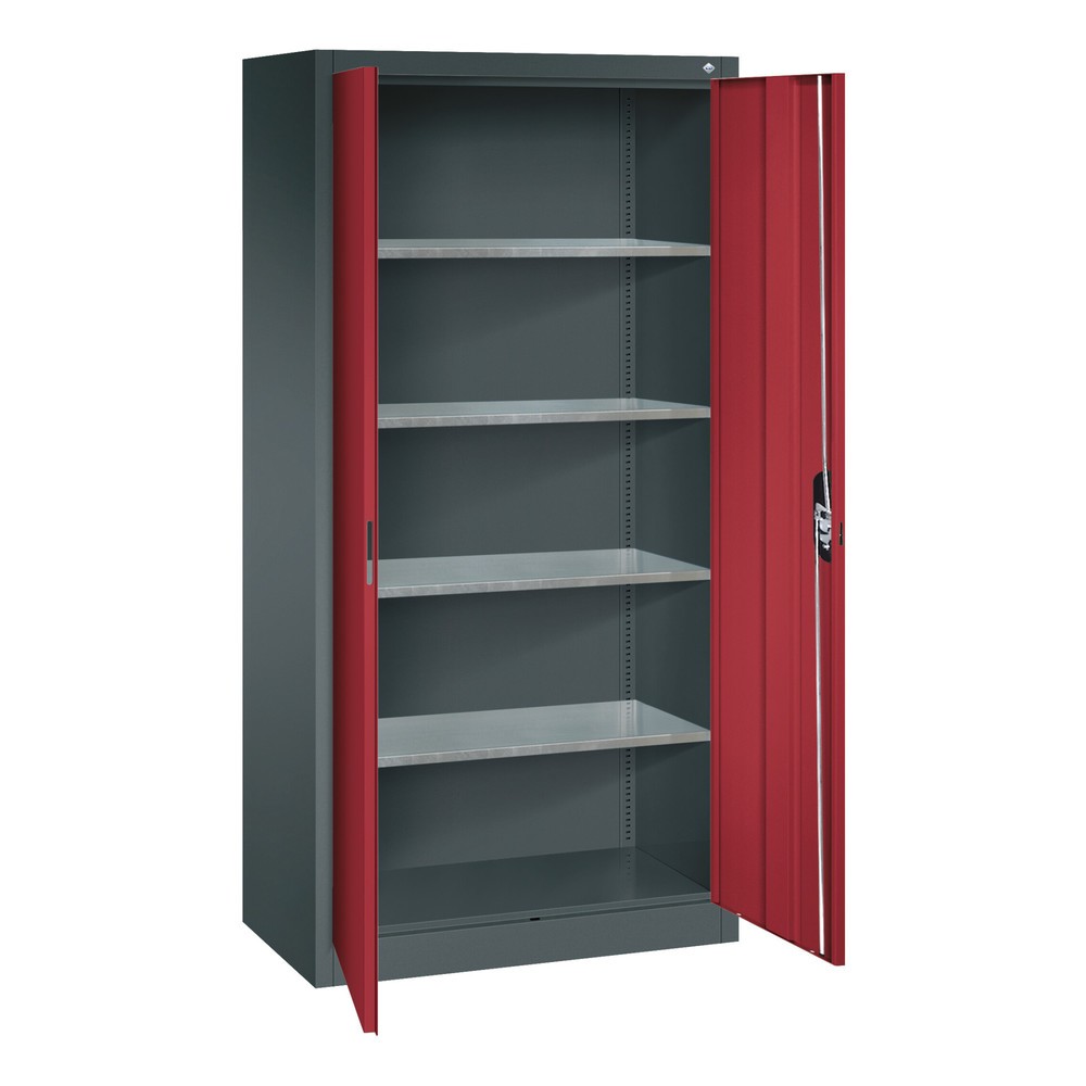 N° de l'image du produit 4 : Armoire à portes battantes d’atelier C+P avec 4 tablettes, H x l x P 1 950 x 930 x 500 mm, gris anthracite, gris anthracite