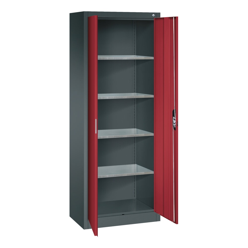 N° de l'image du produit 3 : Armoire à portes battantes d’atelier C+P avec 4 tablettes, H x l x P 1 950 x 700 x 400 mm, gris anthracite, rouge rubis