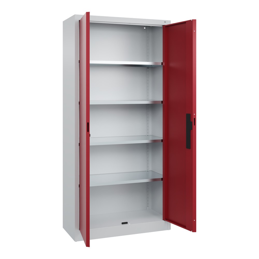 N° de l'image du produit 3 : Armoire à portes battantes d’atelier C+P avec 4 tablettes, H x l x P 1 950 x 930 x 400 mm, gris clair, rouge rubis