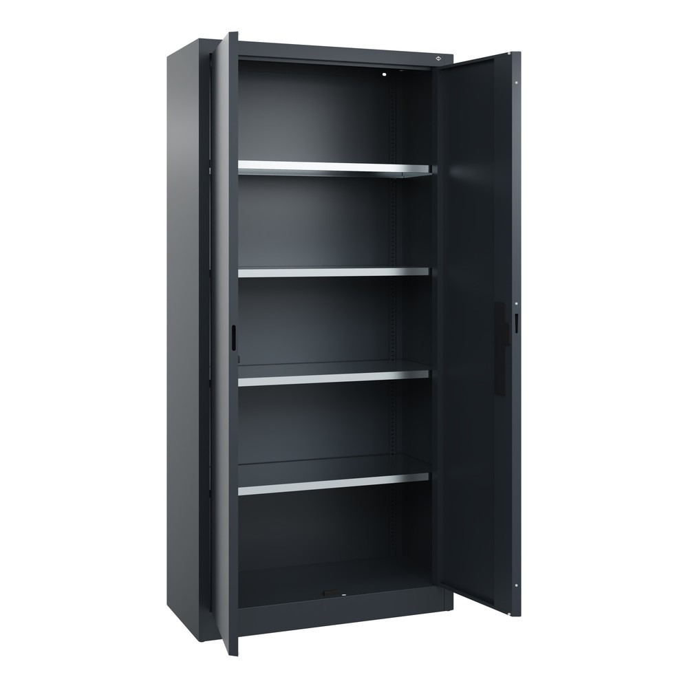 N° de l'image du produit 3 : Armoire à portes battantes d’atelier C+P avec 4 tablettes, H x l x P 1 950 x 930 x 400 mm, gris anthracite, gris anthracite
