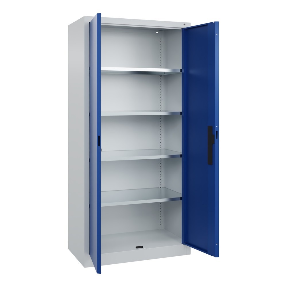 N° de l'image du produit 3 : Armoire à portes battantes d’atelier C+P avec 4 tablettes, H x l x P 1 950 x 930 x 500 mm, gris clair, bleu gentiane