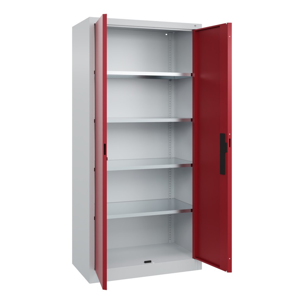 N° de l'image du produit 3 : Armoire à portes battantes d’atelier C+P avec 4 tablettes, H x l x P 1 950 x 930 x 500 mm, gris clair, rouge rubis