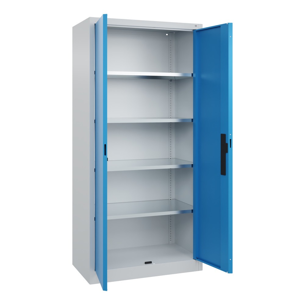 N° de l'image du produit 3 : Armoire à portes battantes d’atelier C+P avec 4 tablettes, H x l x P 1 950 x 930 x 500 mm, gris clair, bleu clair