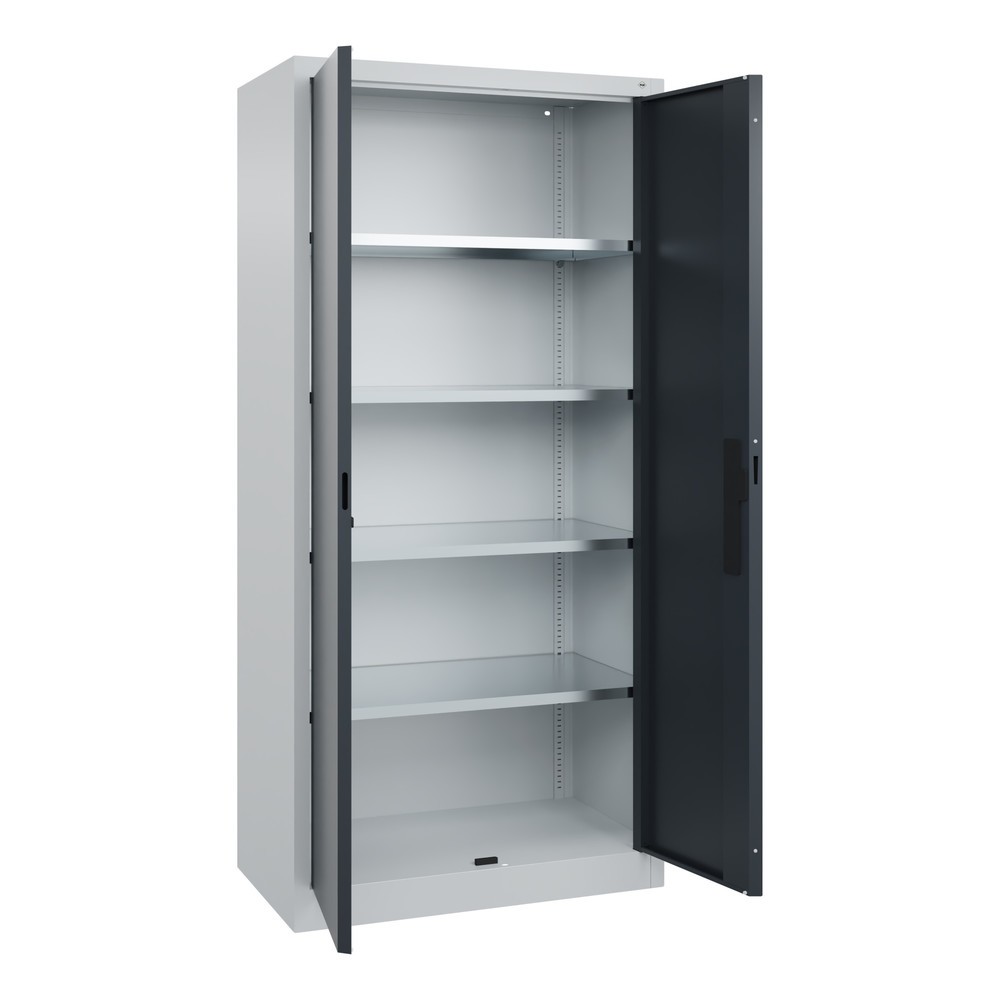 N° de l'image du produit 3 : Armoire à portes battantes d’atelier C+P avec 4 tablettes, H x l x P 1 950 x 930 x 500 mm, gris clair, gris anthracite