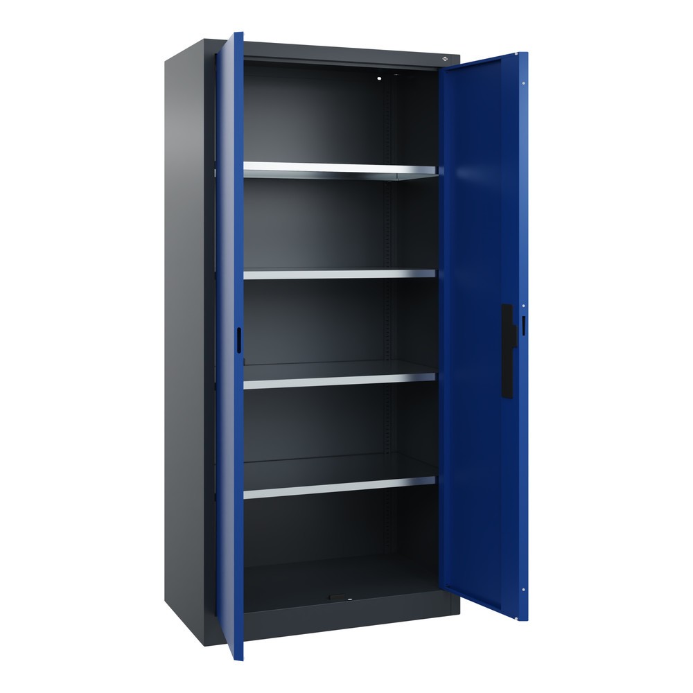 N° de l'image du produit 3 : Armoire à portes battantes d’atelier C+P avec 4 tablettes, H x l x P 1 950 x 930 x 500 mm, gris anthracite, bleu gentiane