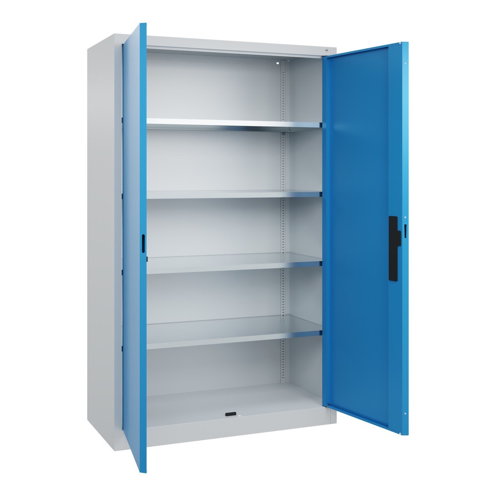 N° de l'image du produit 3 : Armoire à portes battantes d’atelier C+P avec 4 tablettes, H x l x P 1 950 x 1 200 x 500 mm, gris clair, bleu clair