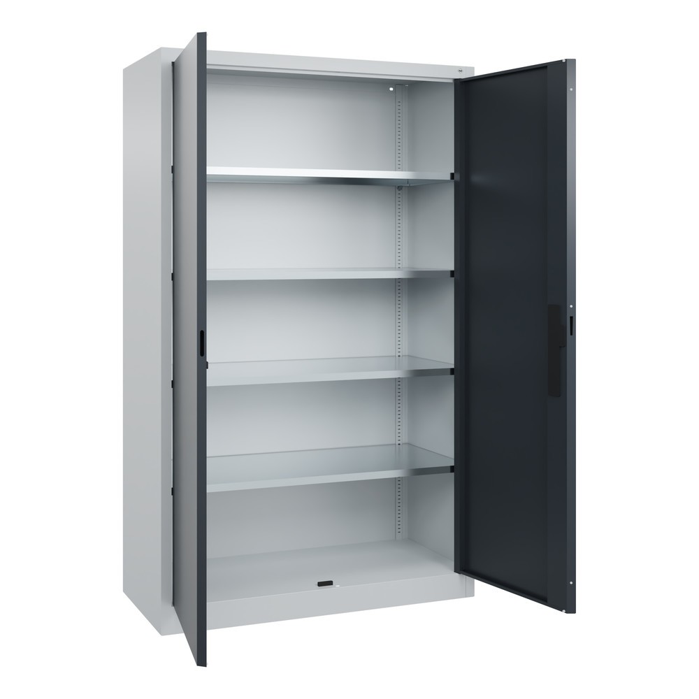 N° de l'image du produit 3 : Armoire à portes battantes d’atelier C+P avec 4 tablettes, H x l x P 1 950 x 1 200 x 500 mm, gris clair, gris anthracite