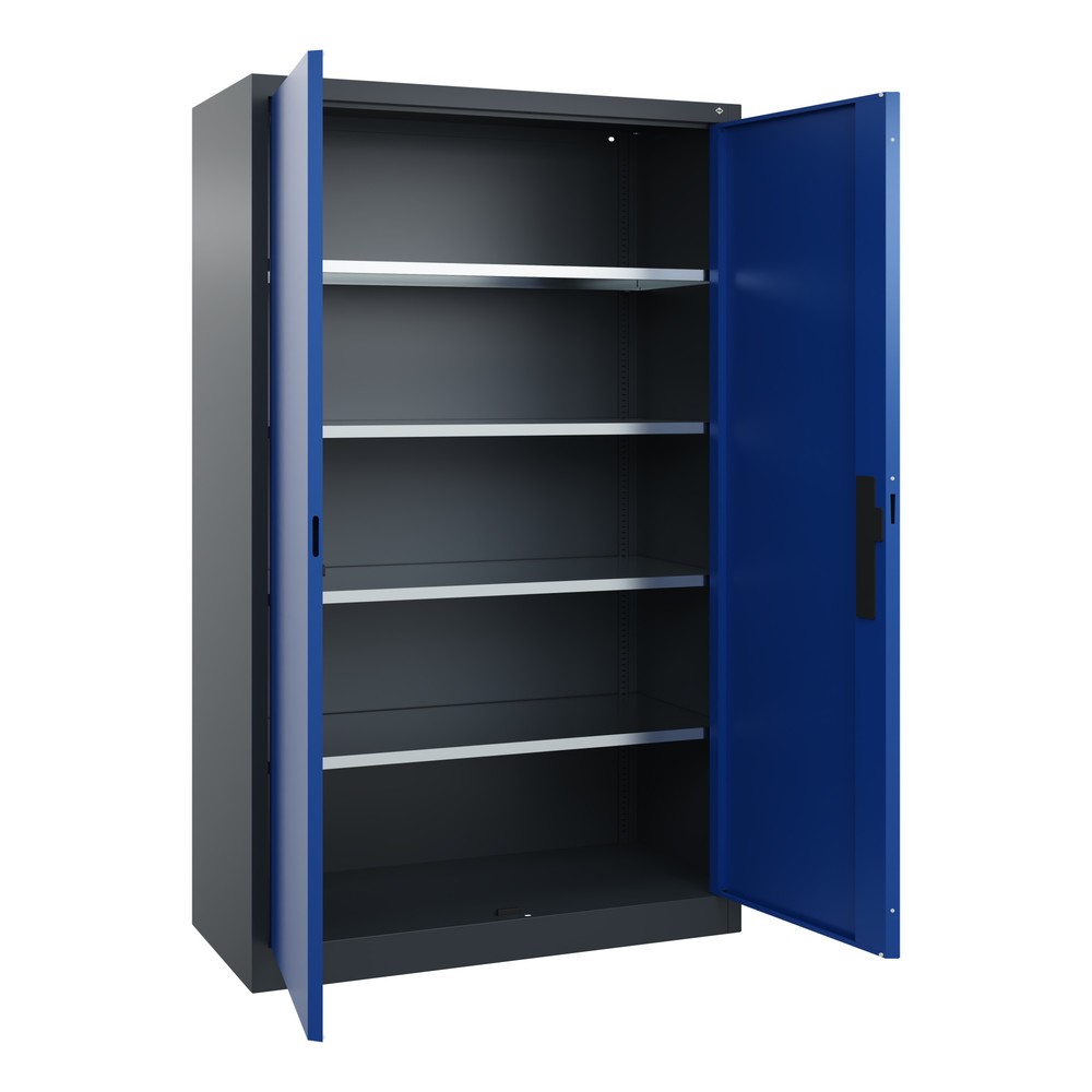 N° de l'image du produit 3 : Armoire à portes battantes d’atelier C+P avec 4 tablettes, H x l x P 1 950 x 1 200 x 500 mm, gris anthracite, bleu gentiane