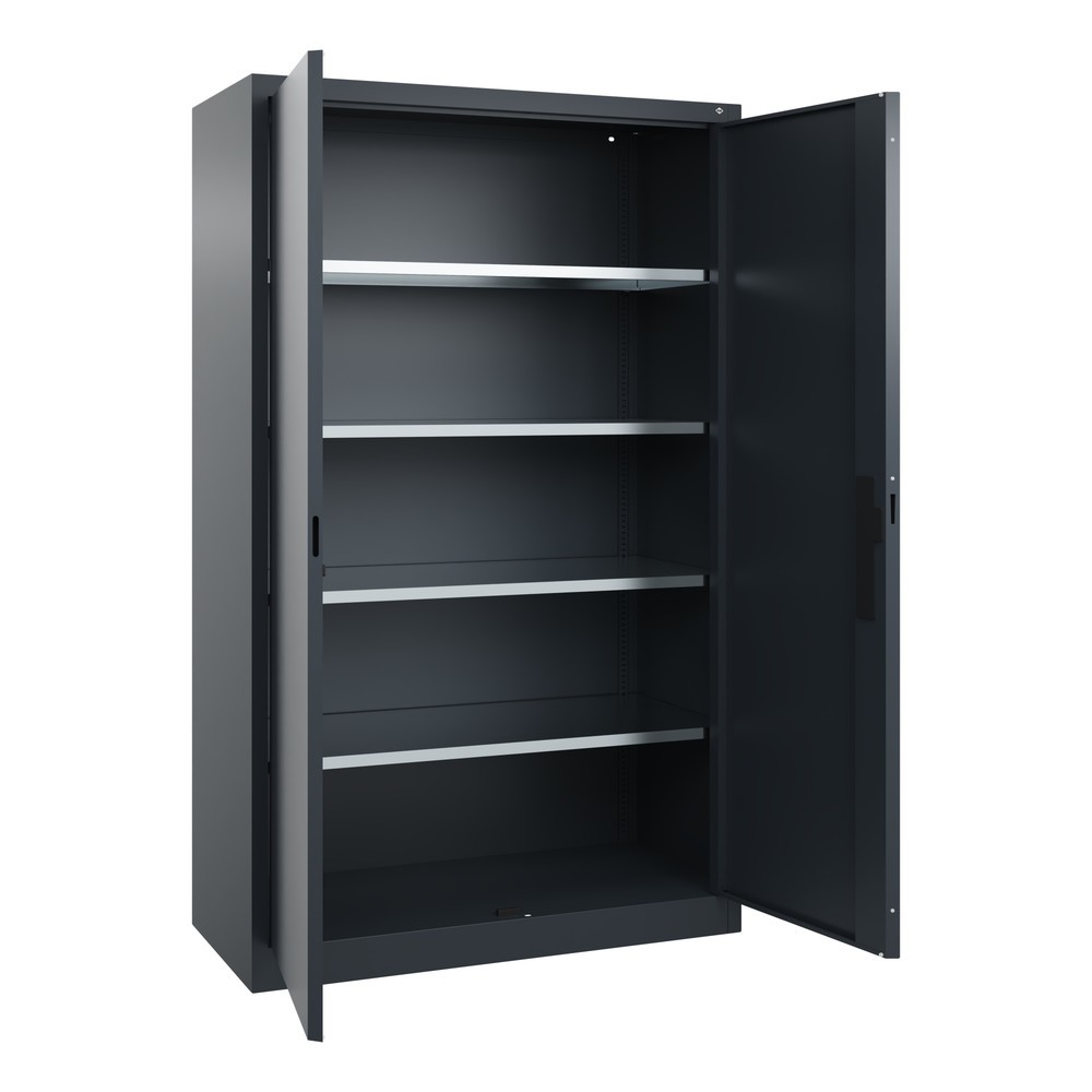N° de l'image du produit 3 : Armoire à portes battantes d’atelier C+P avec 4 tablettes, H x l x P 1 950 x 1 200 x 500 mm, gris anthracite, gris anthracite