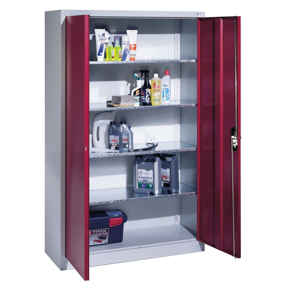 N° de l'image du produit 19 : Armoire à portes battantes d’atelier C+P avec 4 tablettes, H x l x P 1 950 x 930 x 500 mm, gris clair, bleu clair