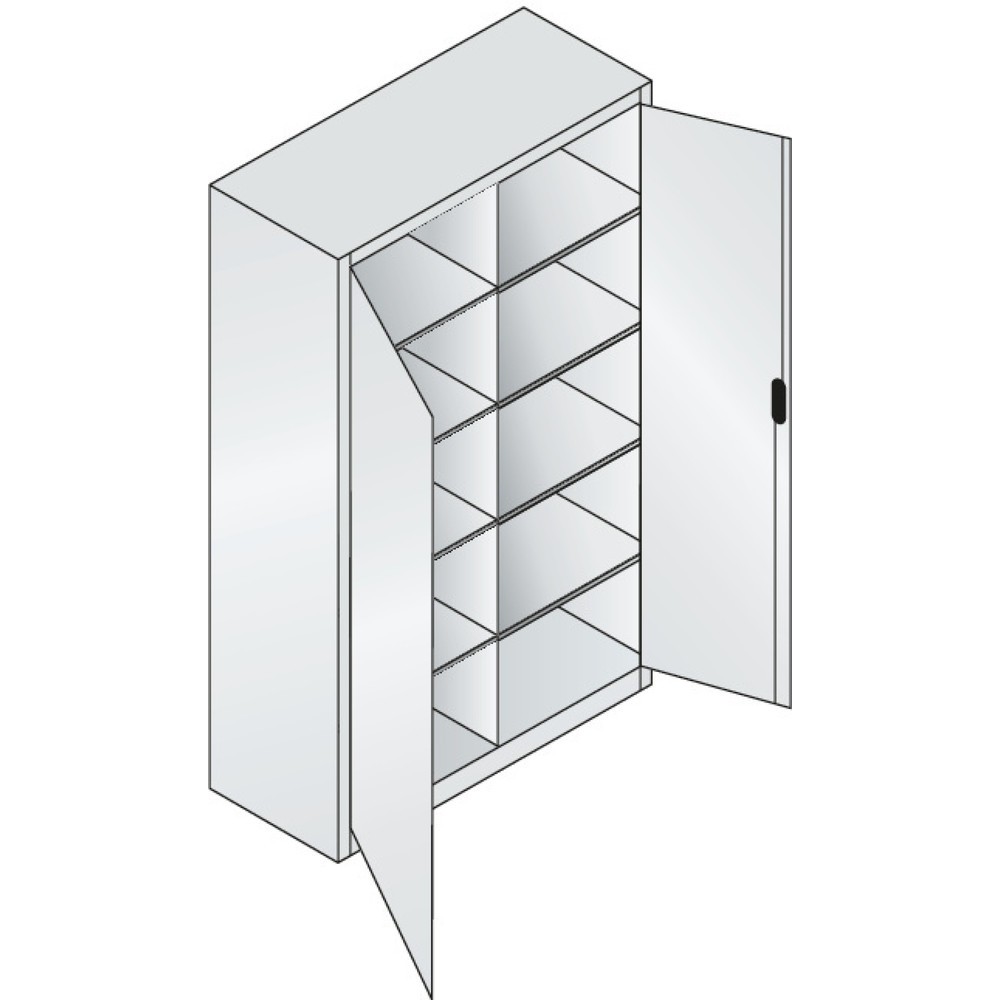 N° de l'image du produit 5 : Armoire à portes battantes d’atelier C+P avec paroi centrale + 8 tablettes, H x l x P 1 950 x 1 200 x 500 mm, gris clair, bleu gentiane