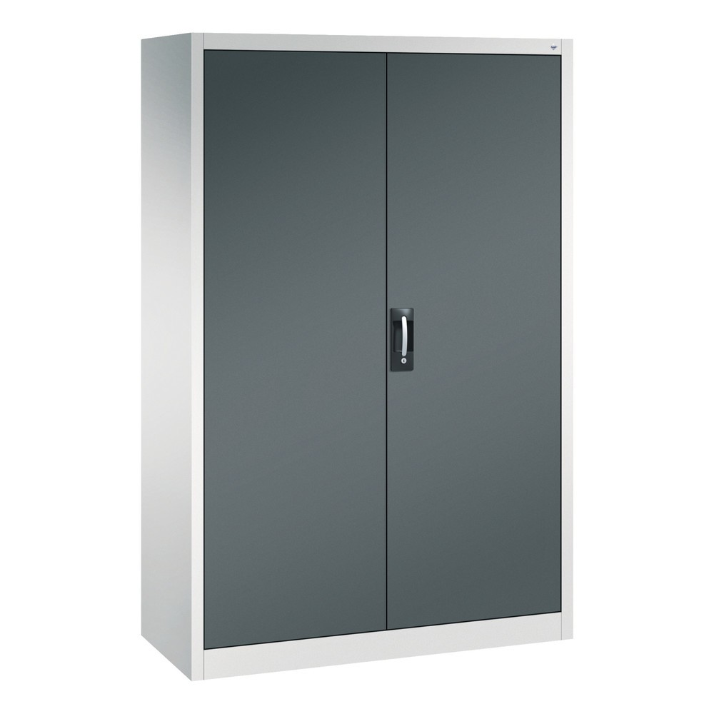 Illustration du produit: Armoire à portes battantes d’atelier C+P avec paroi centrale + 8 tablettes, H x l x P 1 950 x 1 200 x 500 mm, gris clair, gris anthracite