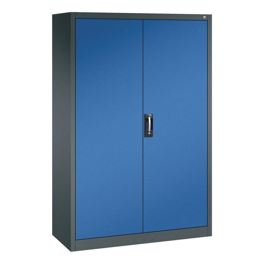 Illustration du produit: Armoire à portes battantes d’atelier C+P avec paroi centrale + 8 tablettes, H x l x P 1 950 x 1 200 x 500 mm, gris anthracite, bleu gentiane
