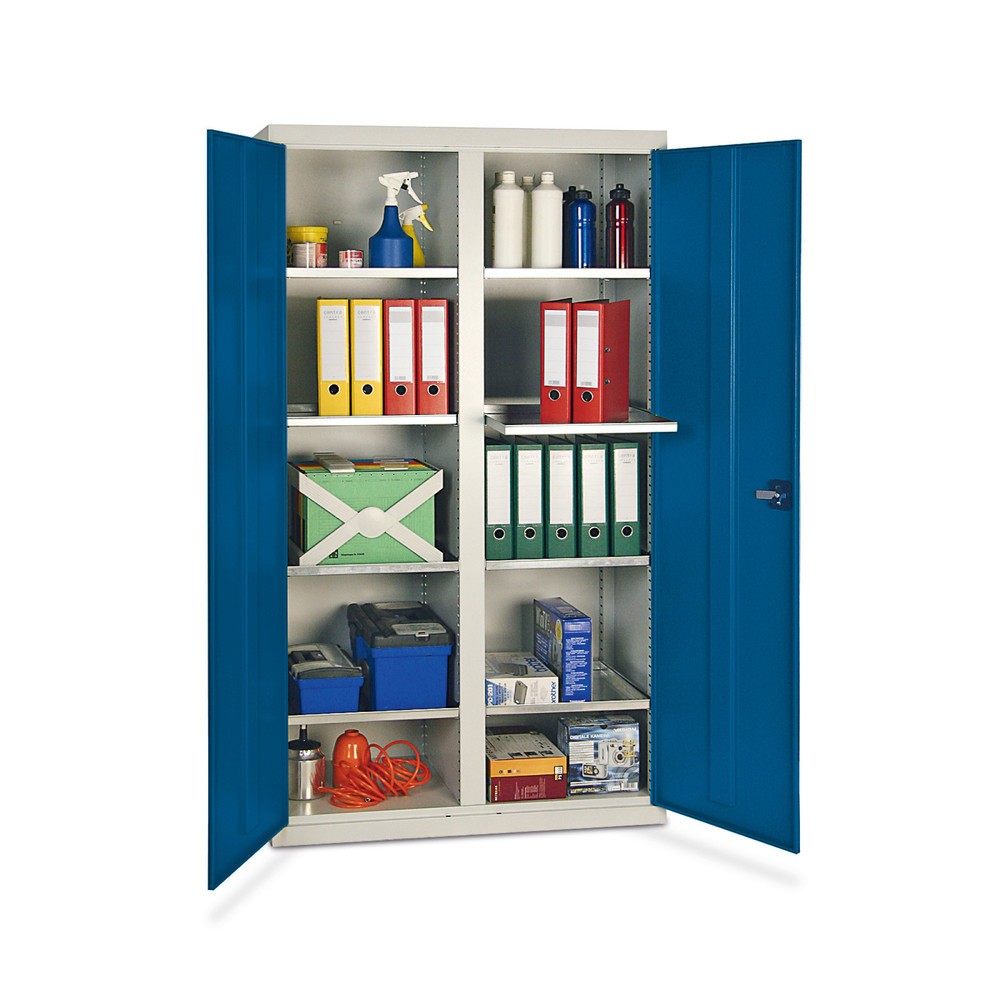 Illustration du produit: Armoire à portes battantes d’atelier stumpf® avec 8 bacs + cloison de séparation, H x l x P 1 800 x 1 000 x 500 mm, gris clair/bleu clair