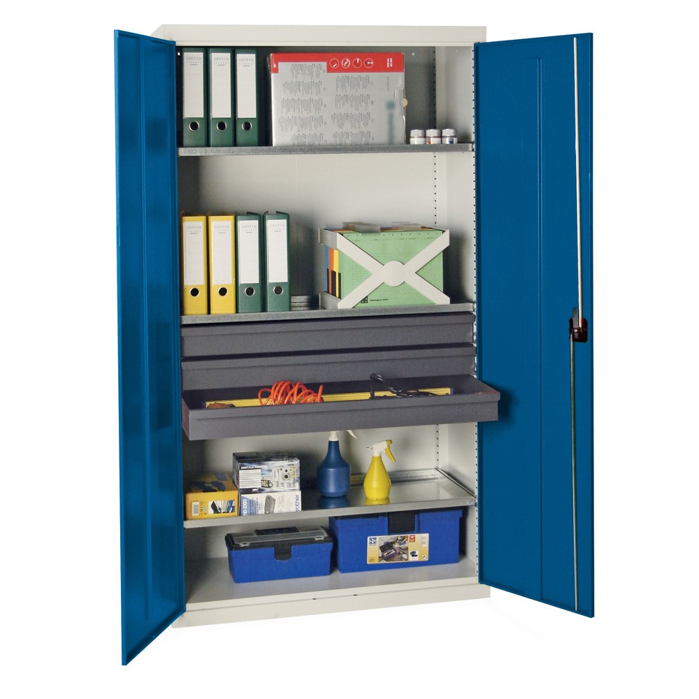 Illustration du produit: Armoire à portes battantes d’atelier stumpf® avec 3 tiroirs + 3 bacs, H x l x P 1 800 x 1 000 x 500 mm, gris clair