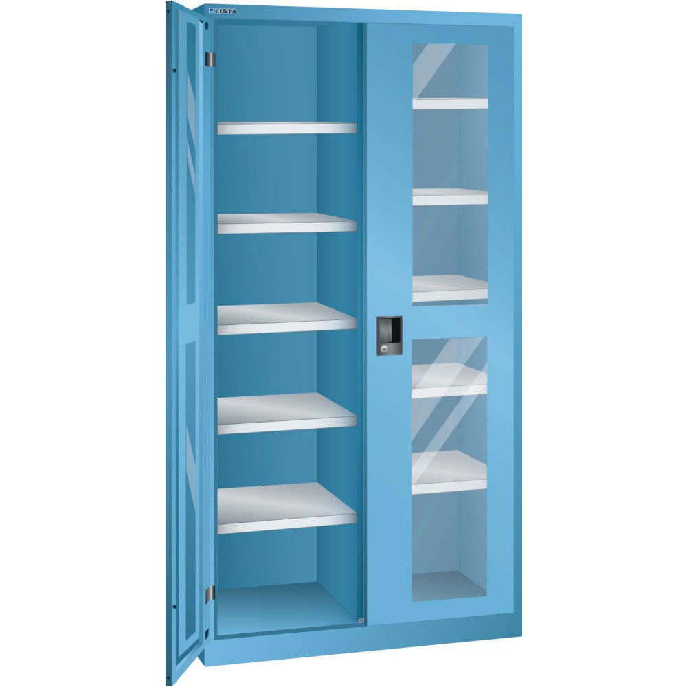Illustration du produit: Armoire à portes battantes LISTA avec vitres transparentes, (lxPxH) 1 000x500x1 950 mm, 10 étagères réglables, bleu clair, KEY Lock