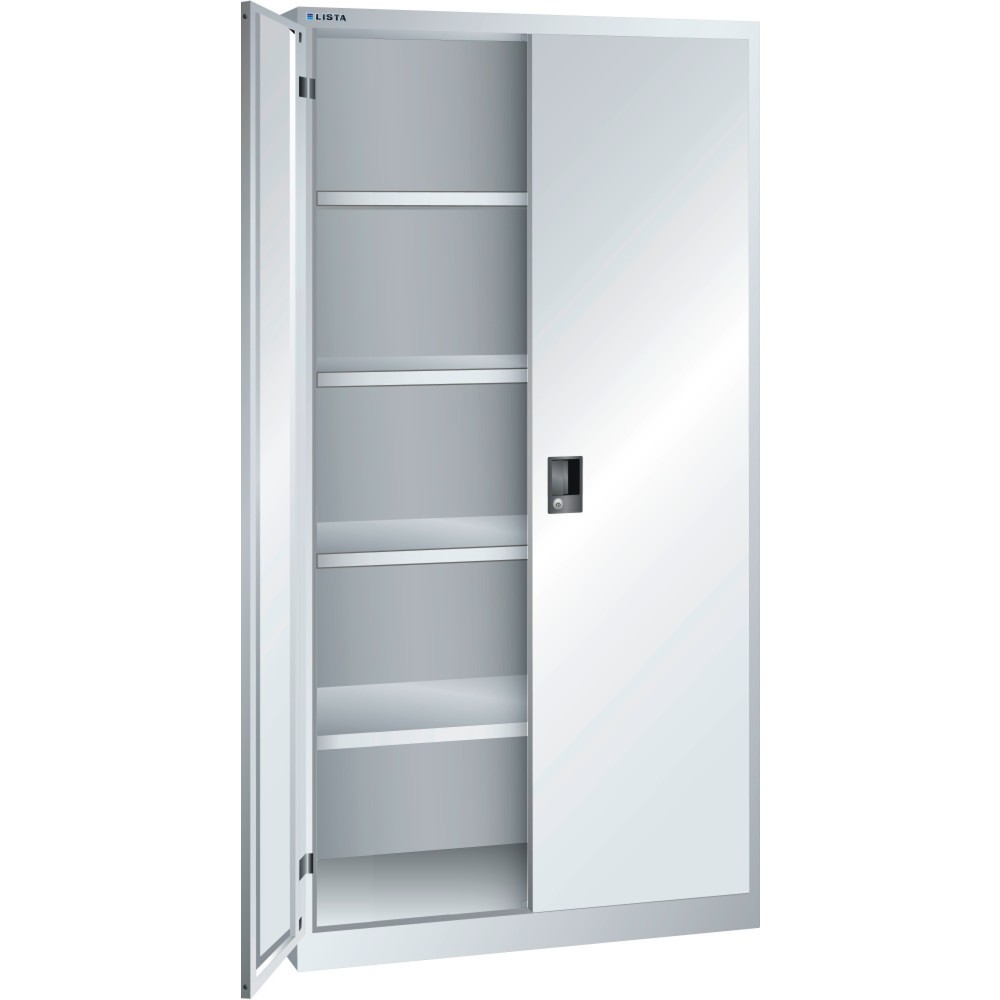 Illustration du produit: Armoire à portes battantes LISTA, (lxPxH) 1 000x580x1 950 mm, 4 étagères réglables, gris clair, KEY Lock