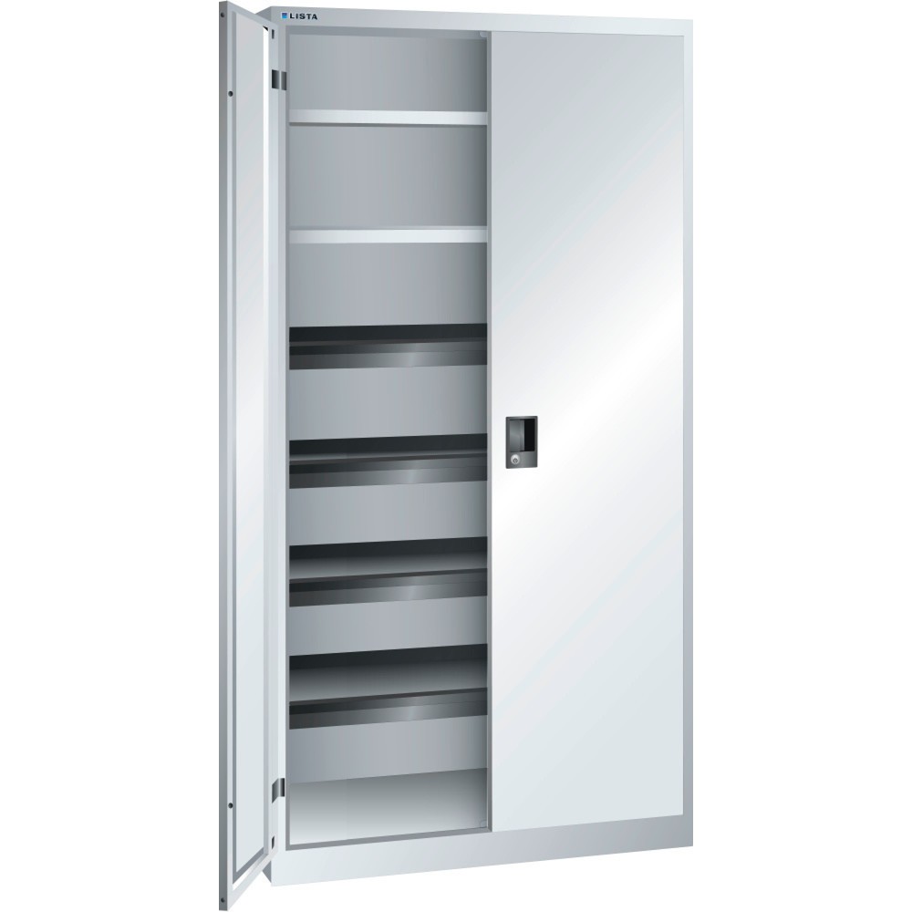 Illustration du produit: Armoire à portes battantes LISTA, (lxPxH) 1 000x580x1 950 mm, 4 étagères coulissantes, 2 étagères réglables, gris clair, KEY Lock