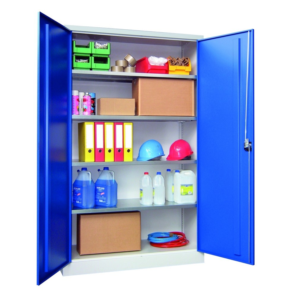 Illustration du produit: Armoire à portes battantes PAVOY, 4 tablettes, H x l x P 1 950 x 1 500 x 500 mm, bleu clair, gris clair