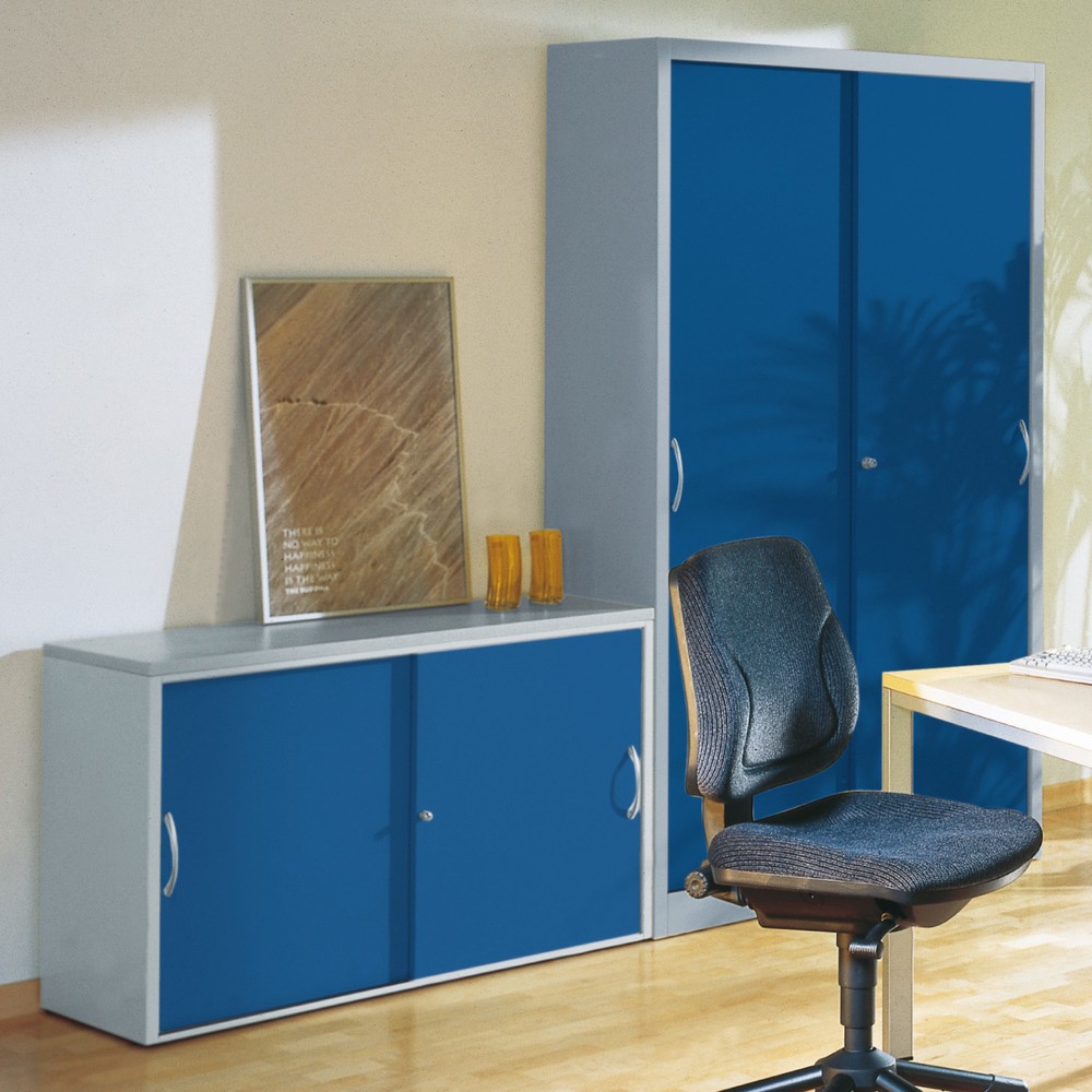 Illustration du produit: Armoire à portes coulissantes d’appoint, 2 niveaux, largeur 800 mm, gris clair, bleu gentiane, Gris clair