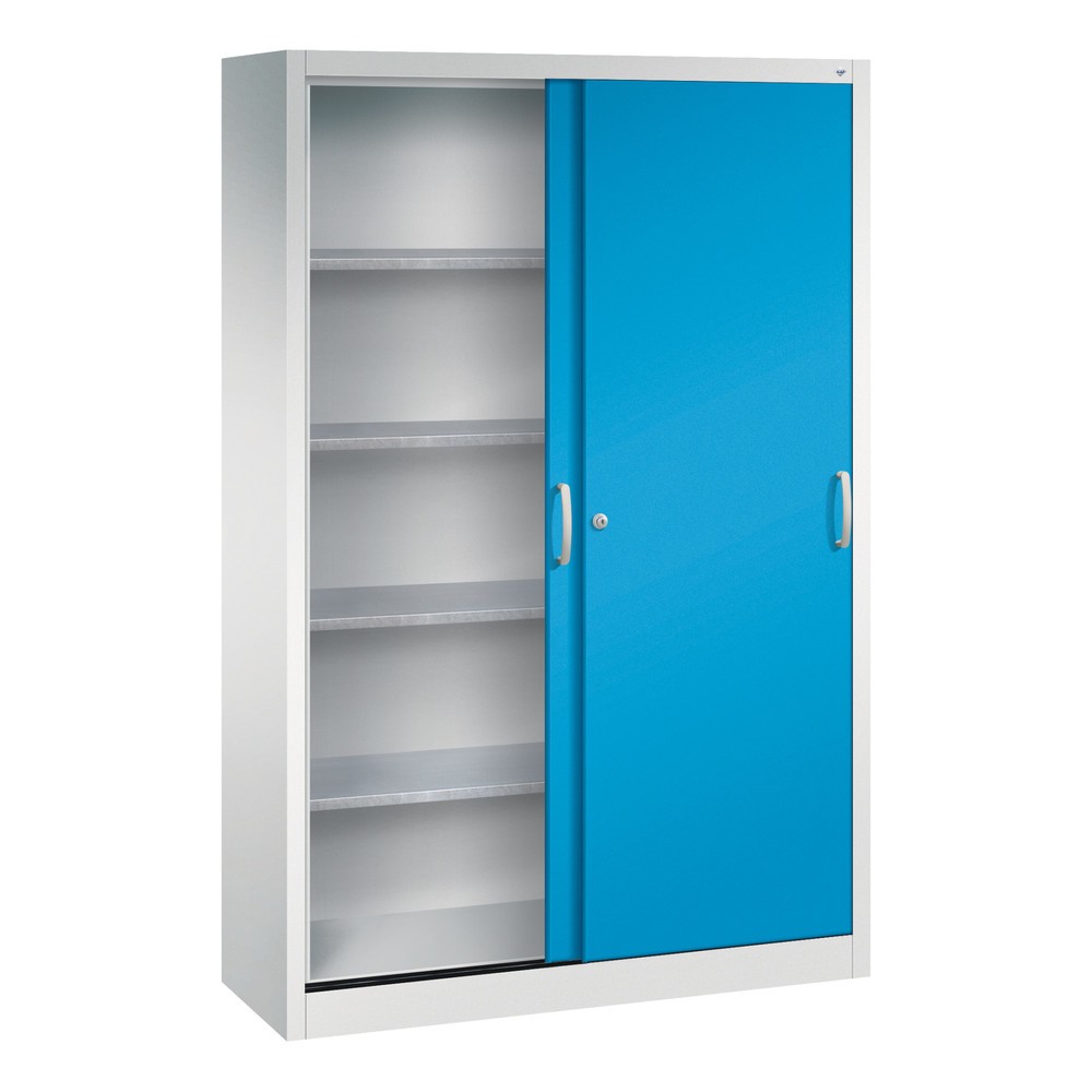 N° de l'image du produit 3 : Armoire à portes coulissantes d’atelier C+P avec 4 tablettes, H x l x P 1 950 x 1 200 x 400 mm, gris clair, bleu clair