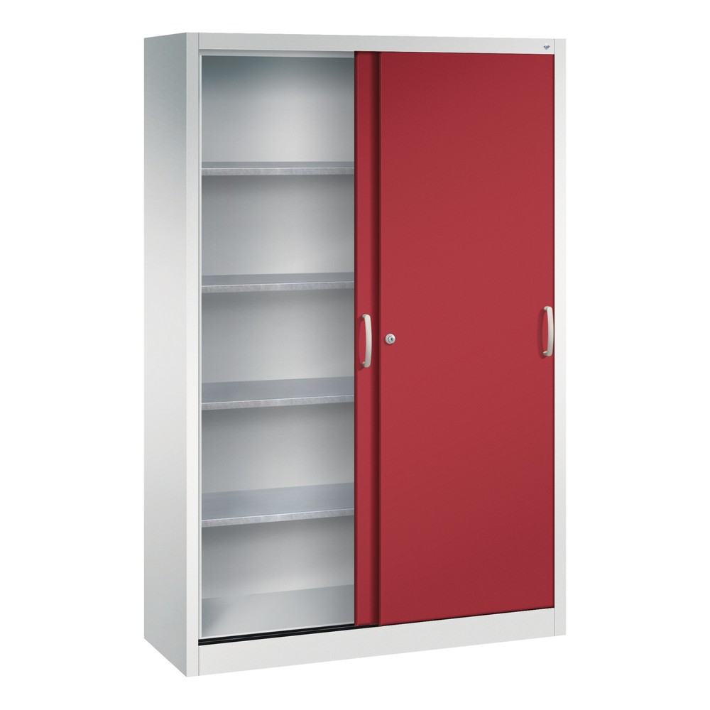 N° de l'image du produit 3 : Armoire à portes coulissantes d’atelier C+P avec 4 tablettes, H x l x P 1 950 x 1 200 x 400 mm, gris clair, rouge rubis