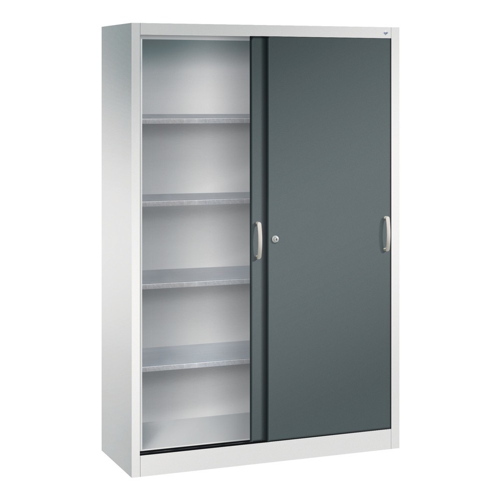 N° de l'image du produit 3 : Armoire à portes coulissantes d’atelier C+P avec 4 tablettes, H x l x P 1 950 x 1 200 x 400 mm, gris clair, gris anthracite