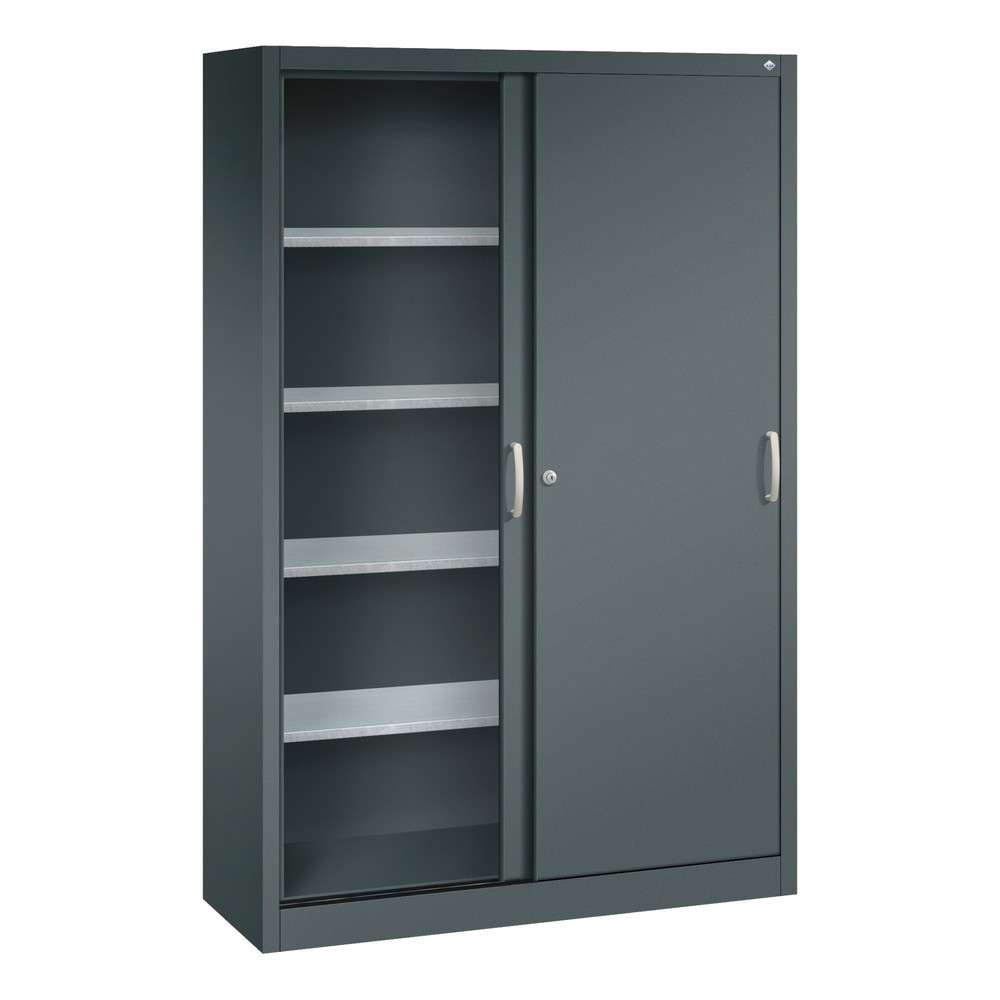 N° de l'image du produit 3 : Armoire à portes coulissantes d’atelier C+P avec 4 tablettes, H x l x P 1 950 x 1 200 x 400 mm, gris anthracite, gris anthracite