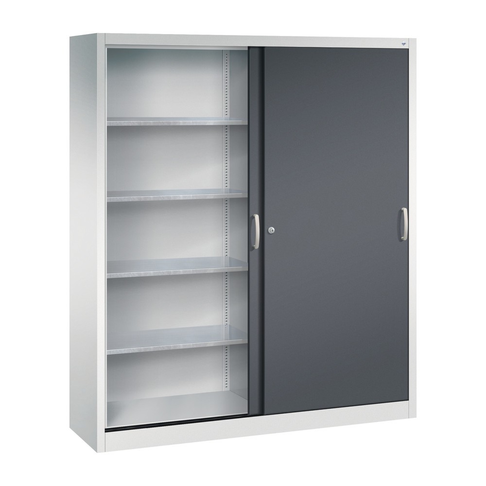 N° de l'image du produit 3 : Armoire à portes coulissantes d’atelier C+P avec 8 tablettes, H x l x P 1 950 x 1 600 x 400 mm, cloison de séparation, gris clair, gris noir