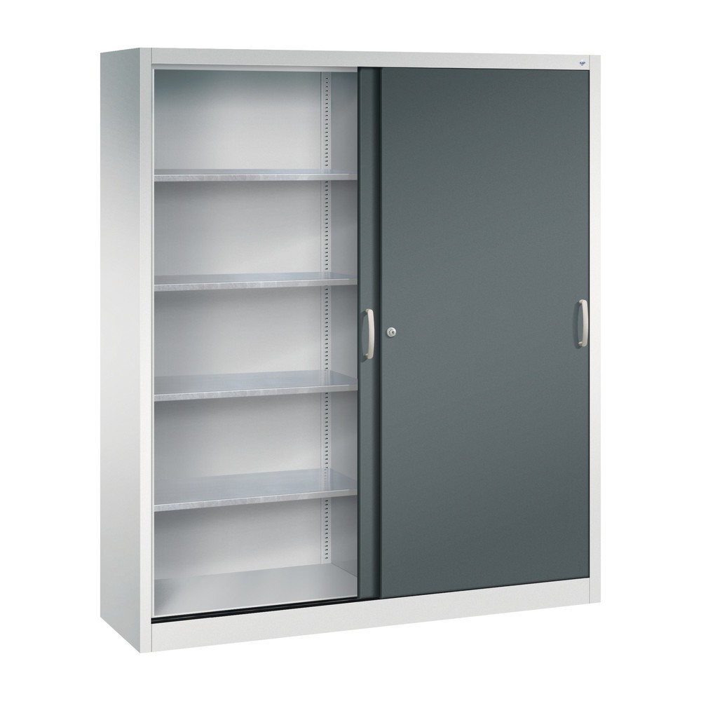 N° de l'image du produit 3 : Armoire à portes coulissantes d’atelier C+P avec 8 tablettes, H x l x P 1 950 x 1 600 x 400 mm, cloison de séparation, gris clair, gris anthracite